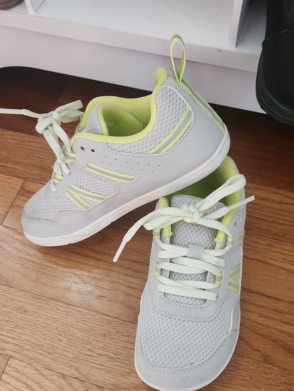 Kids Breathable Sneakers in Light Gray and Lime by